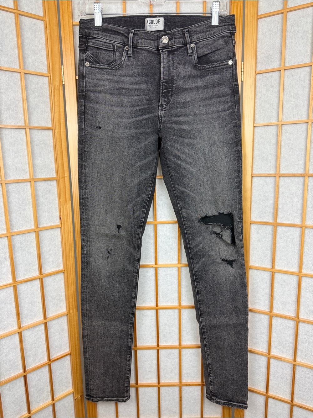 AGOLDE Sophie Skinny Jeans Silence Gray Distressed Mid Rise Size 28